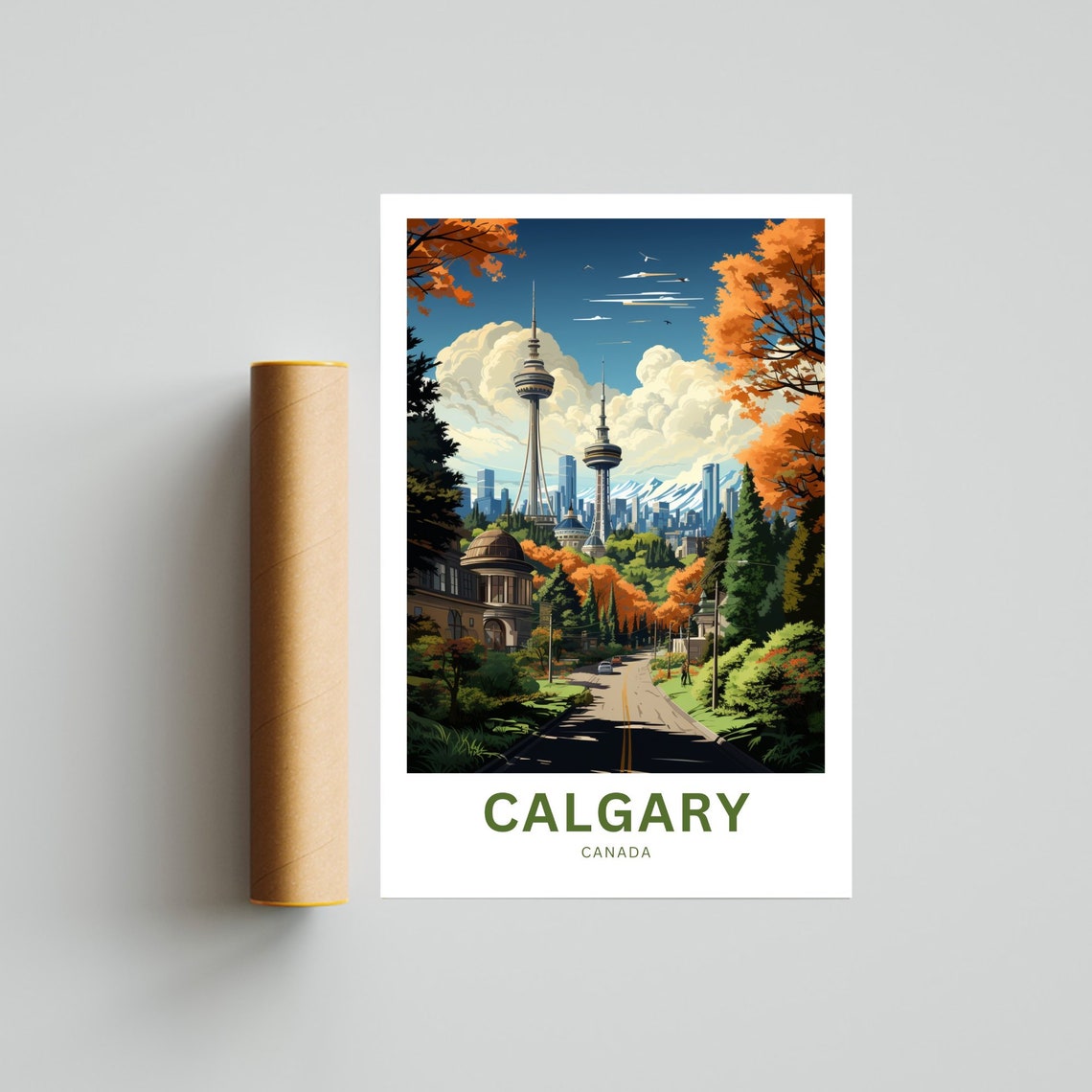 Personalized Calgary Canada Skyline Tower Autumn Street Travel Poster - Image 4