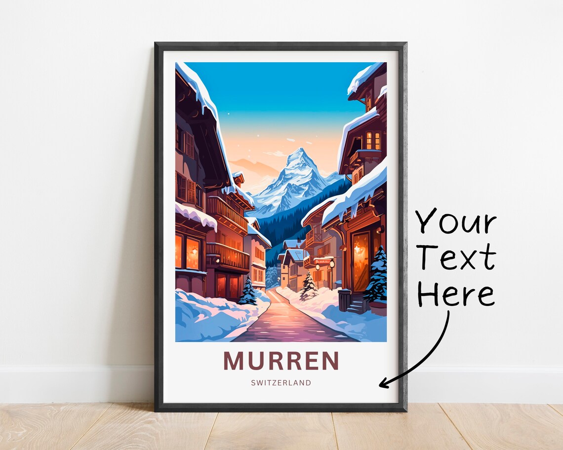 Murren Switzerland Dusk Snow Village Glowing Lights Travel Poster - Image 2