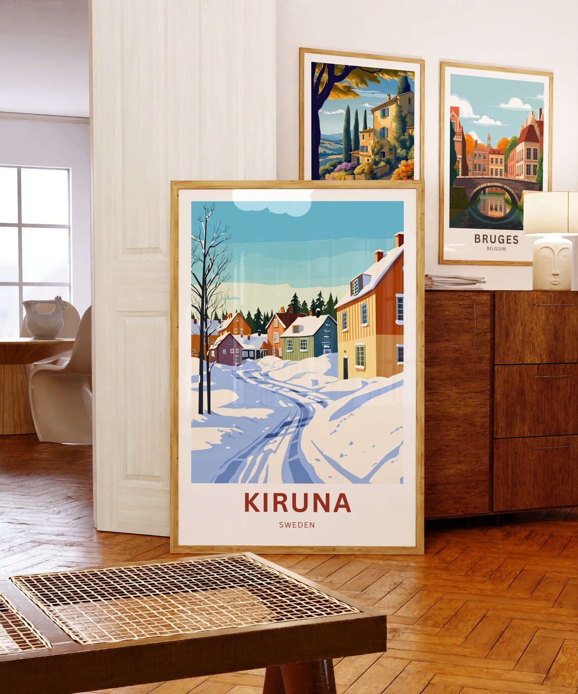Kiruna Sweden Snowy Street Houses Blue Sky Personalized Poster - Image 5