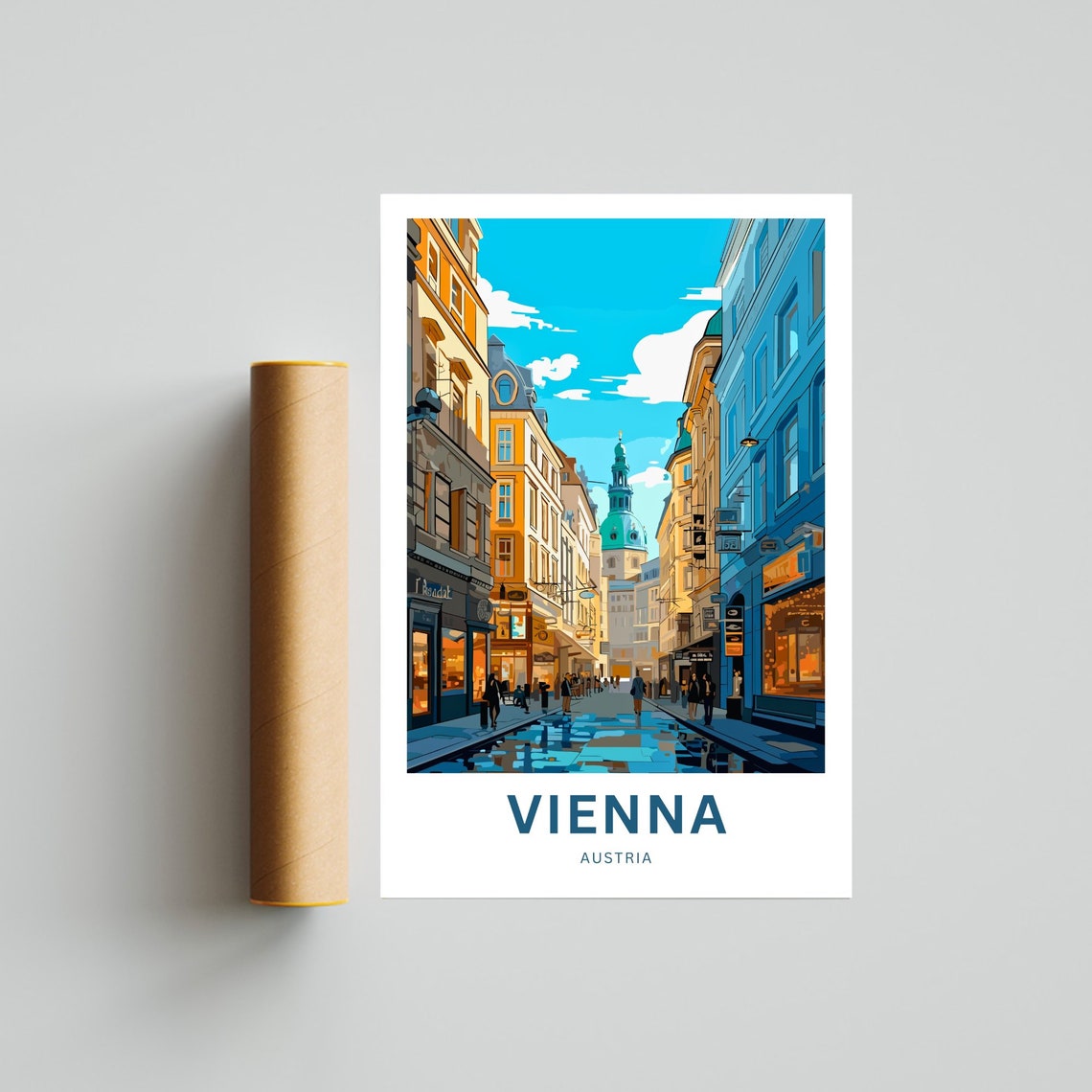 Personalized Vienna Austria Old Town Street Custom Travel Poster - Image 2