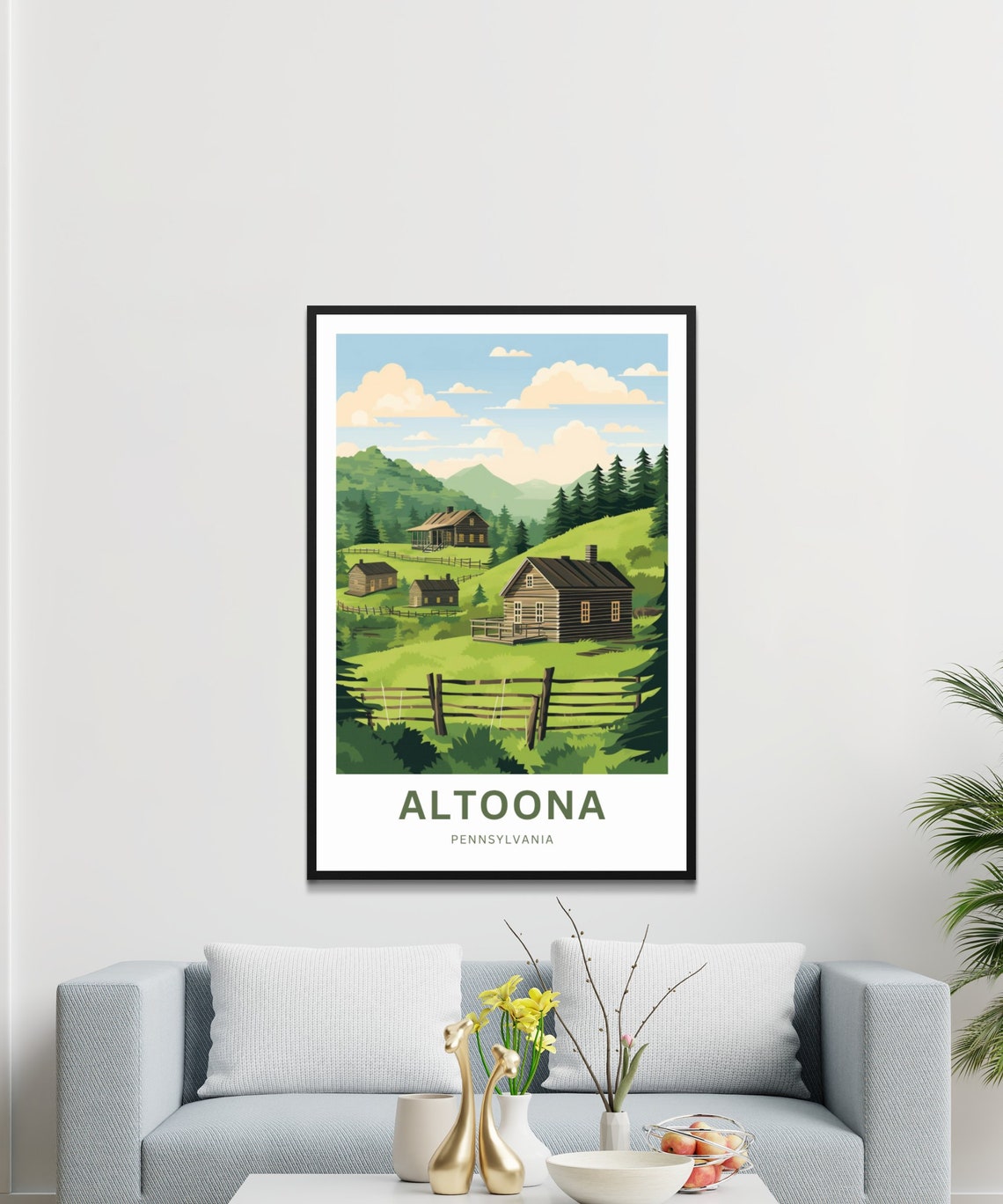 Altoona Pennsylvania Rustic Log Cabin Hillside Travel Poster - Image 3