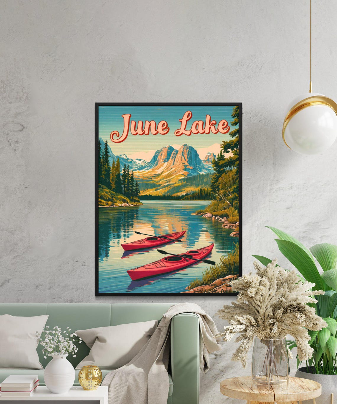 June Lake California Kayaks Mountain Lake Retro Travel Poster - Image 2