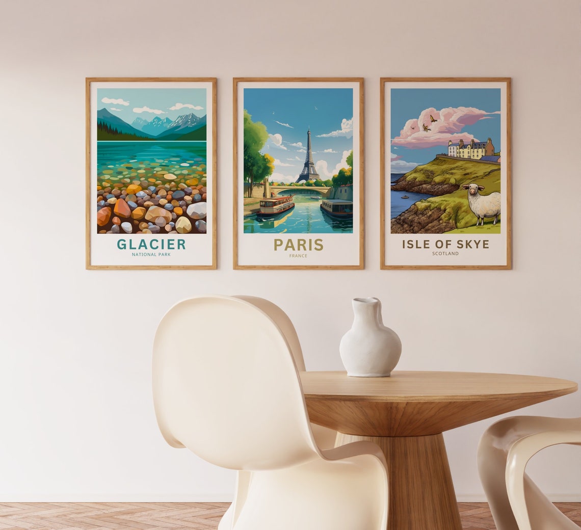 Paris Eiffel Tower Seine River Boats France Vintage Travel Poster - Image 4