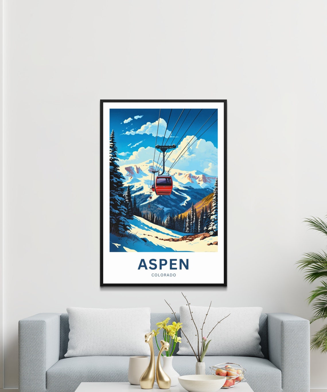 Personalized Aspen Colorado Red Gondola Ski Slopes Travel Poster - Image 3