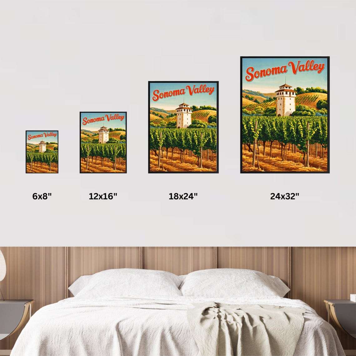 Sonoma Valley California Retro Wine Country Poster Vineyard Rows Art - Image 2