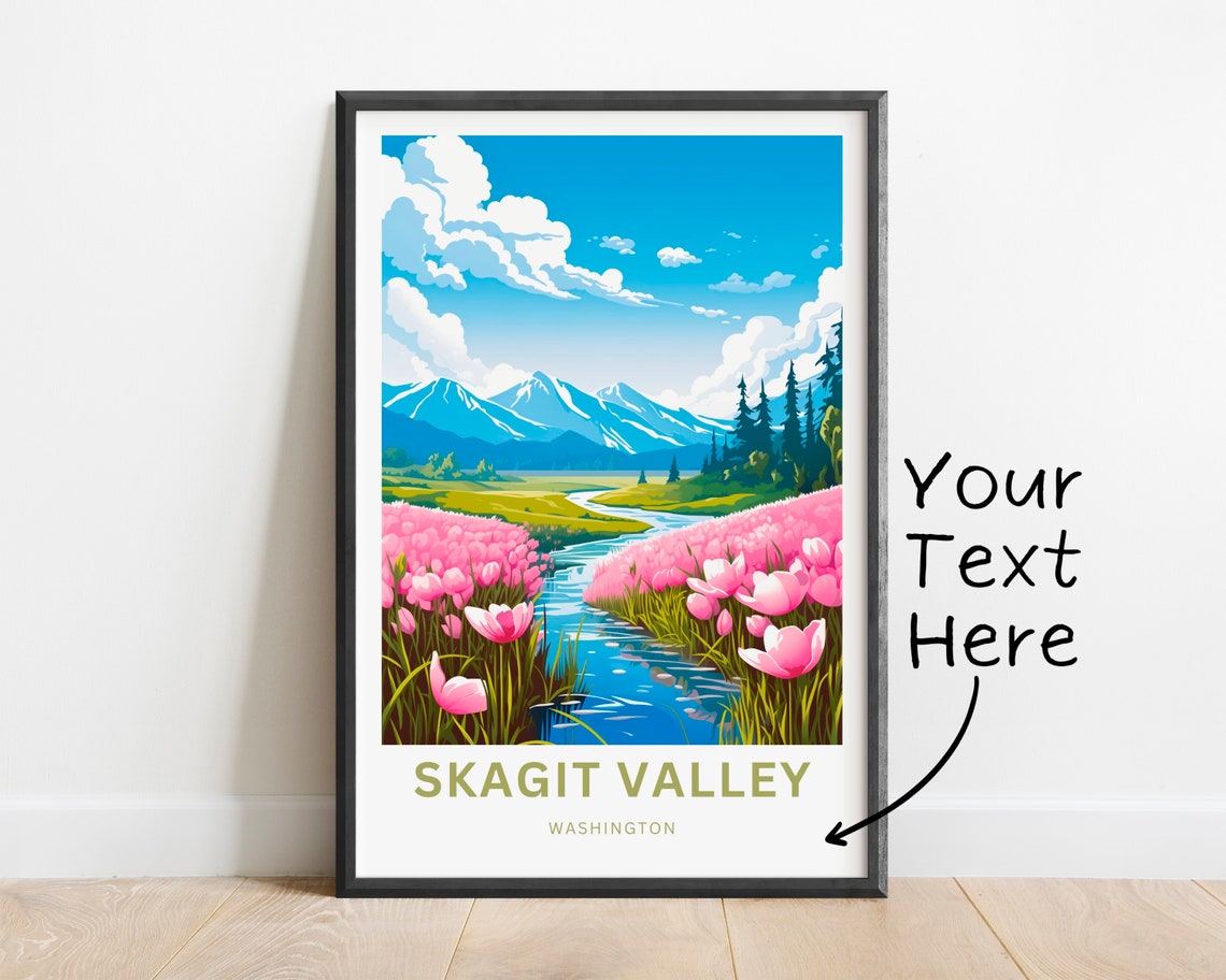 Skagit Valley Washington Pink Tulip Fields Mountain Travel Poster - Image 2