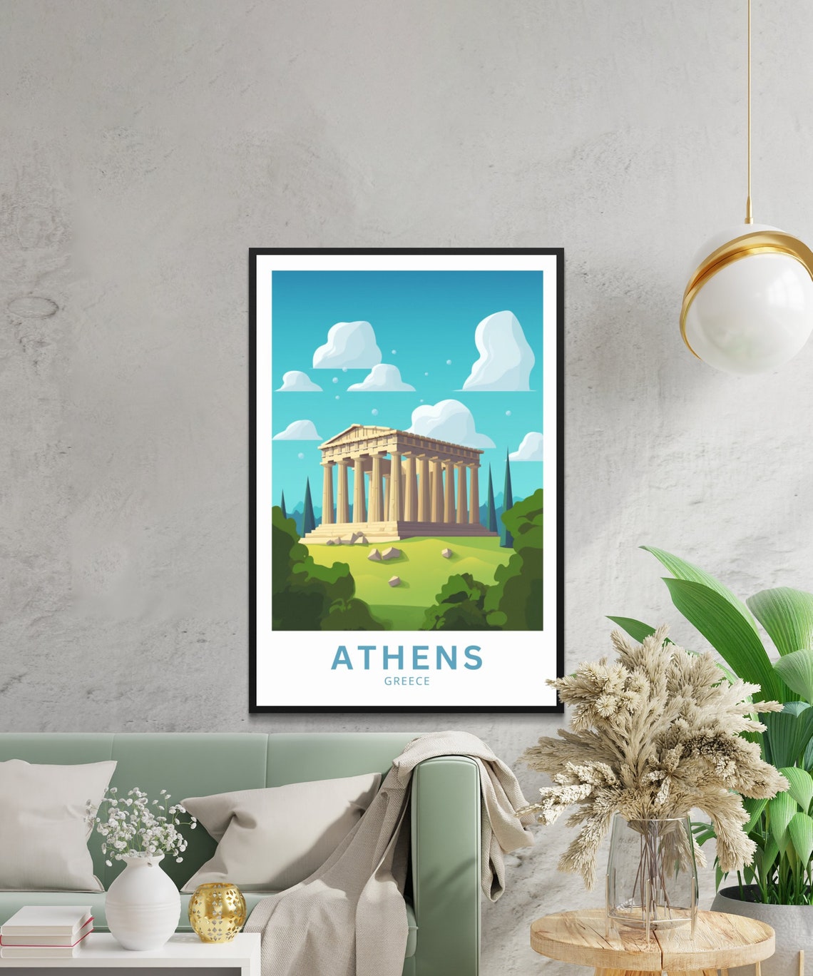 Athens Greece Parthenon Playful Cloud Cartoon Travel Poster Art - Image 3