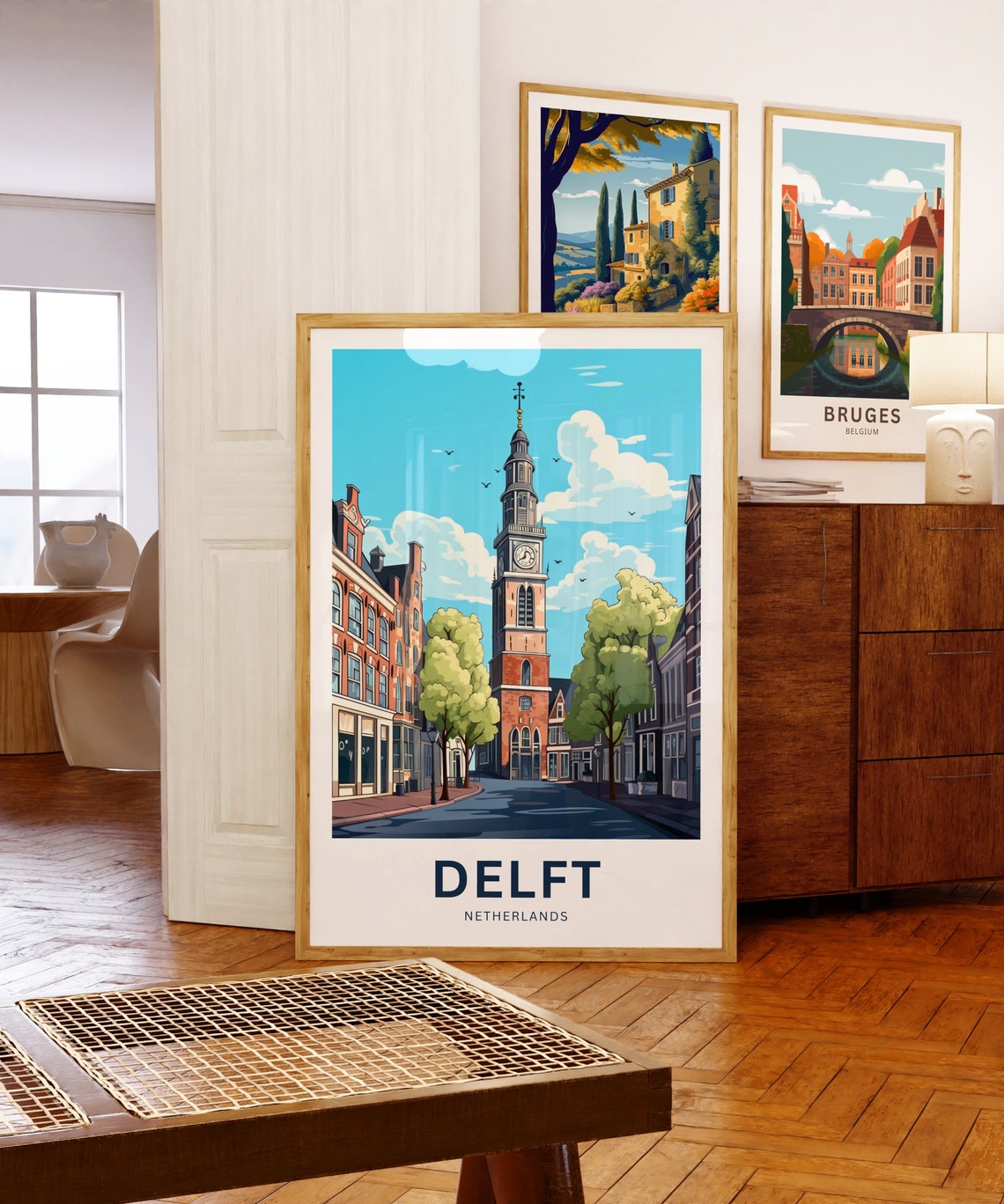 Personalized Delft Clock Tower Street Netherlands Illustrated Poster - Image 5