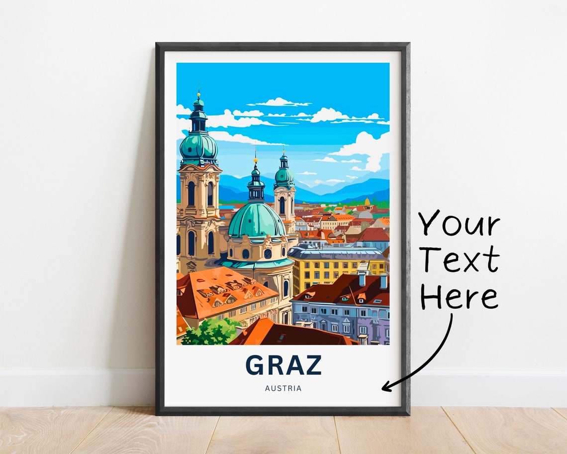 Graz Austria Baroque Church Domes Rooftops Cityscape Travel Poster