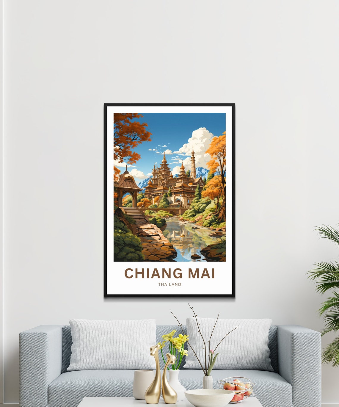 Personalized Chiang Mai Thailand Golden Temple Autumn Travel Poster - Image 3