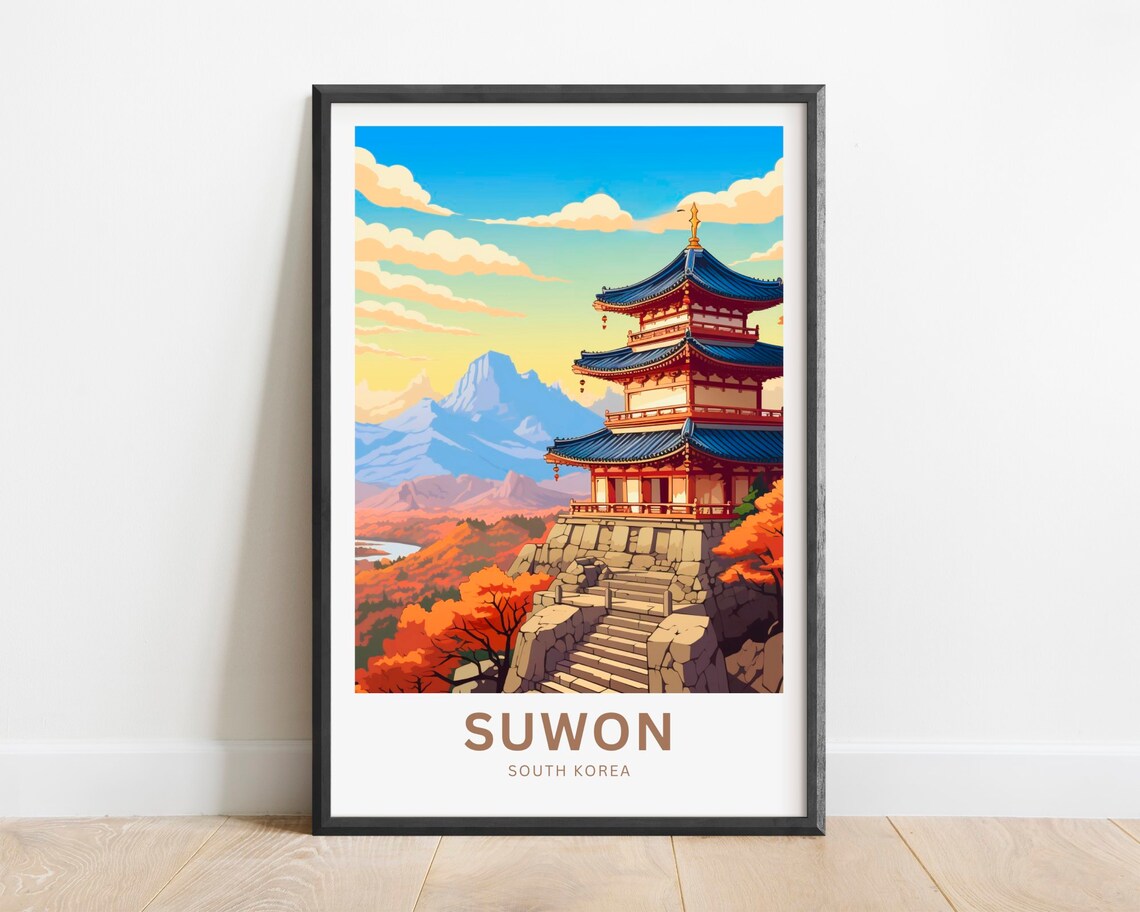 Suwon South Korea Traditional Pagoda Over Autumn Valley Poster