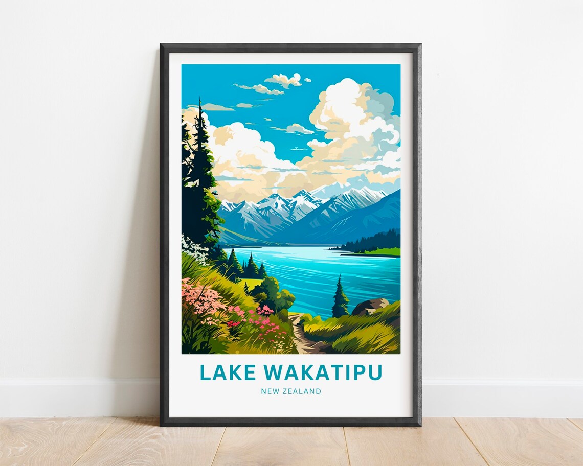 Lake Wakatipu New Zealand Scenic Wildflower Lakeside Trail Poster