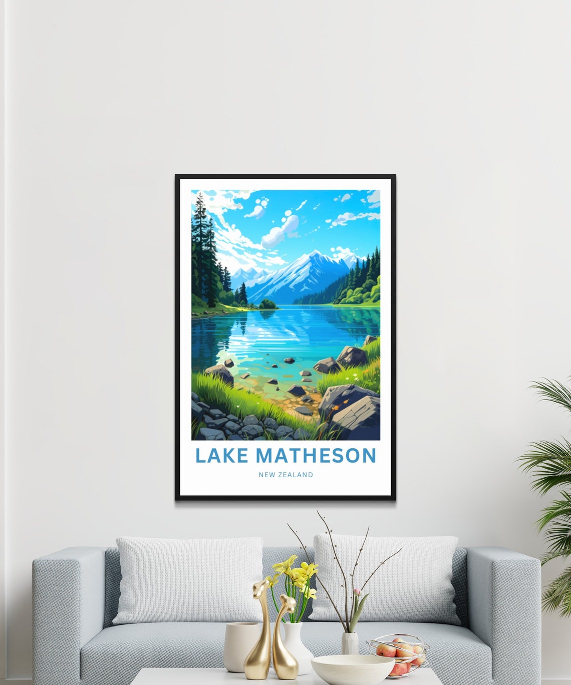 Lake Matheson New Zealand Alpine Lake Peaks Serene Travel Poster - Image 3