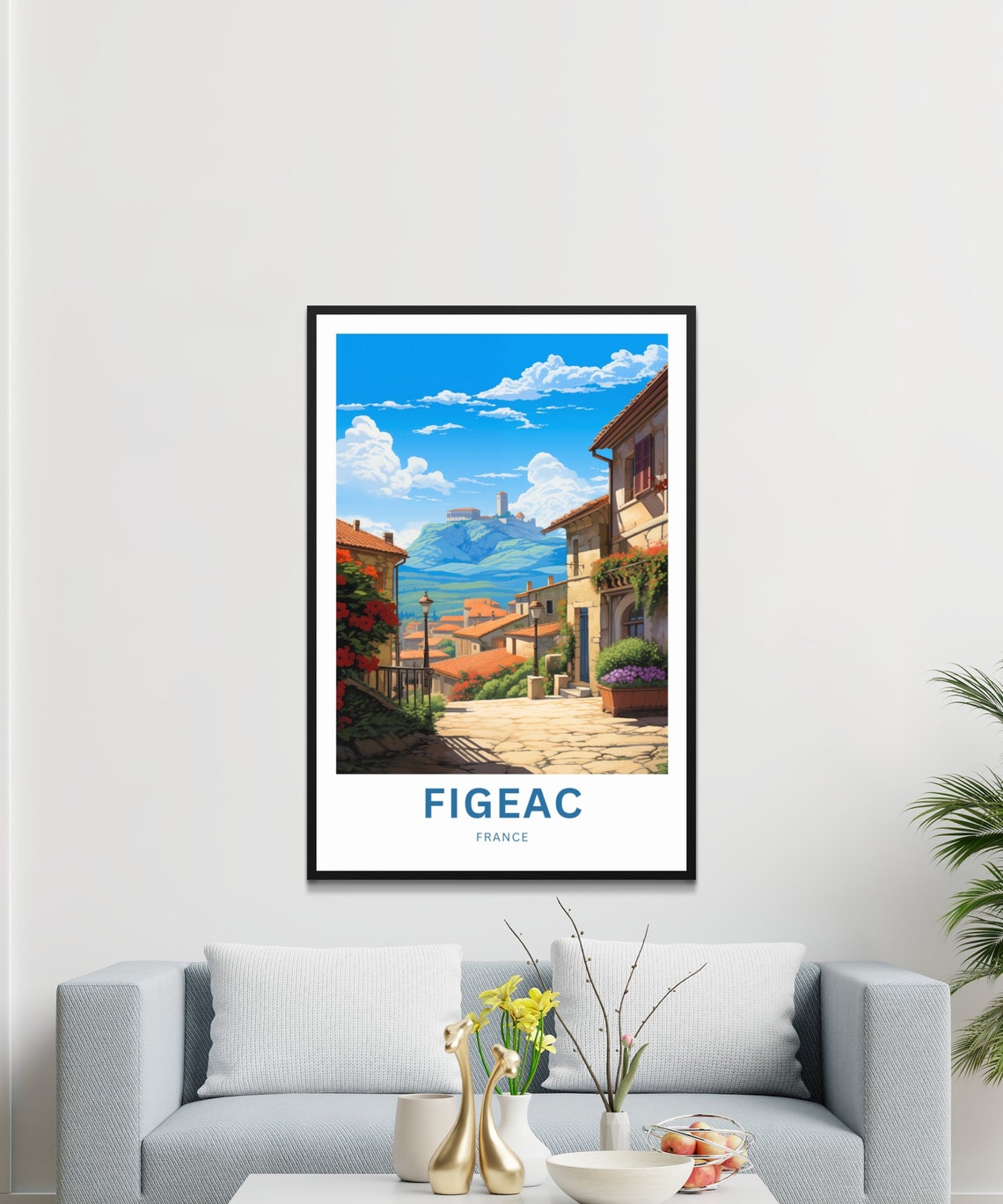 Figeac France Cobblestone Street Hilltop Castle Personalized Poster - Image 3