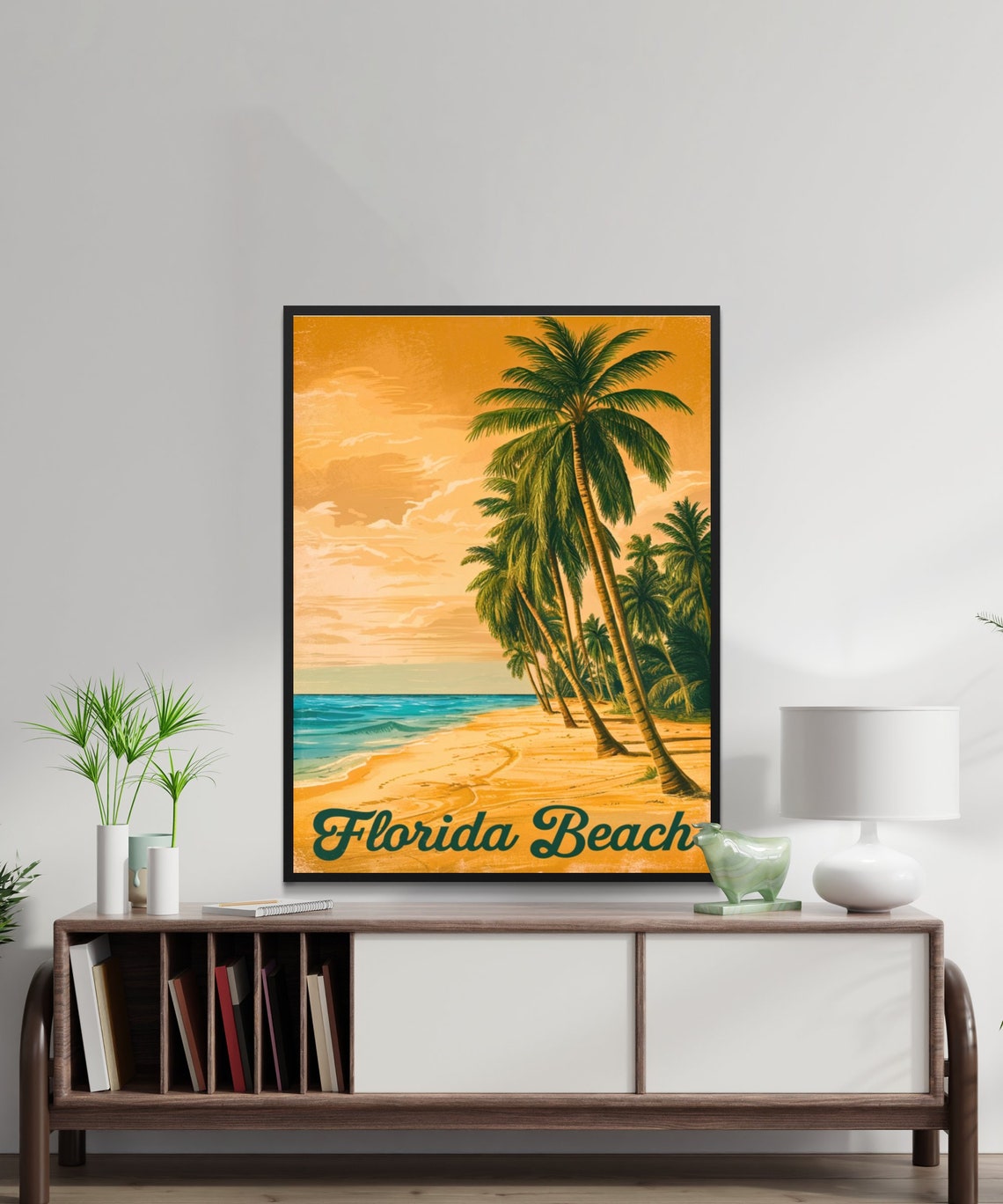 Florida Beach Palm Trees Orange Sunset Sky Retro Vintage Travel Poster - Image 2