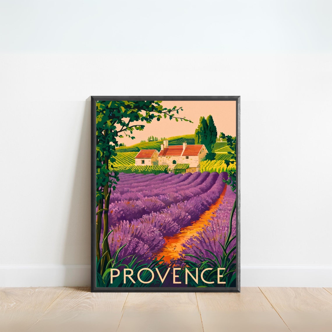 Provence Lavender Fields Farmhouse Sunset Countryside Poster