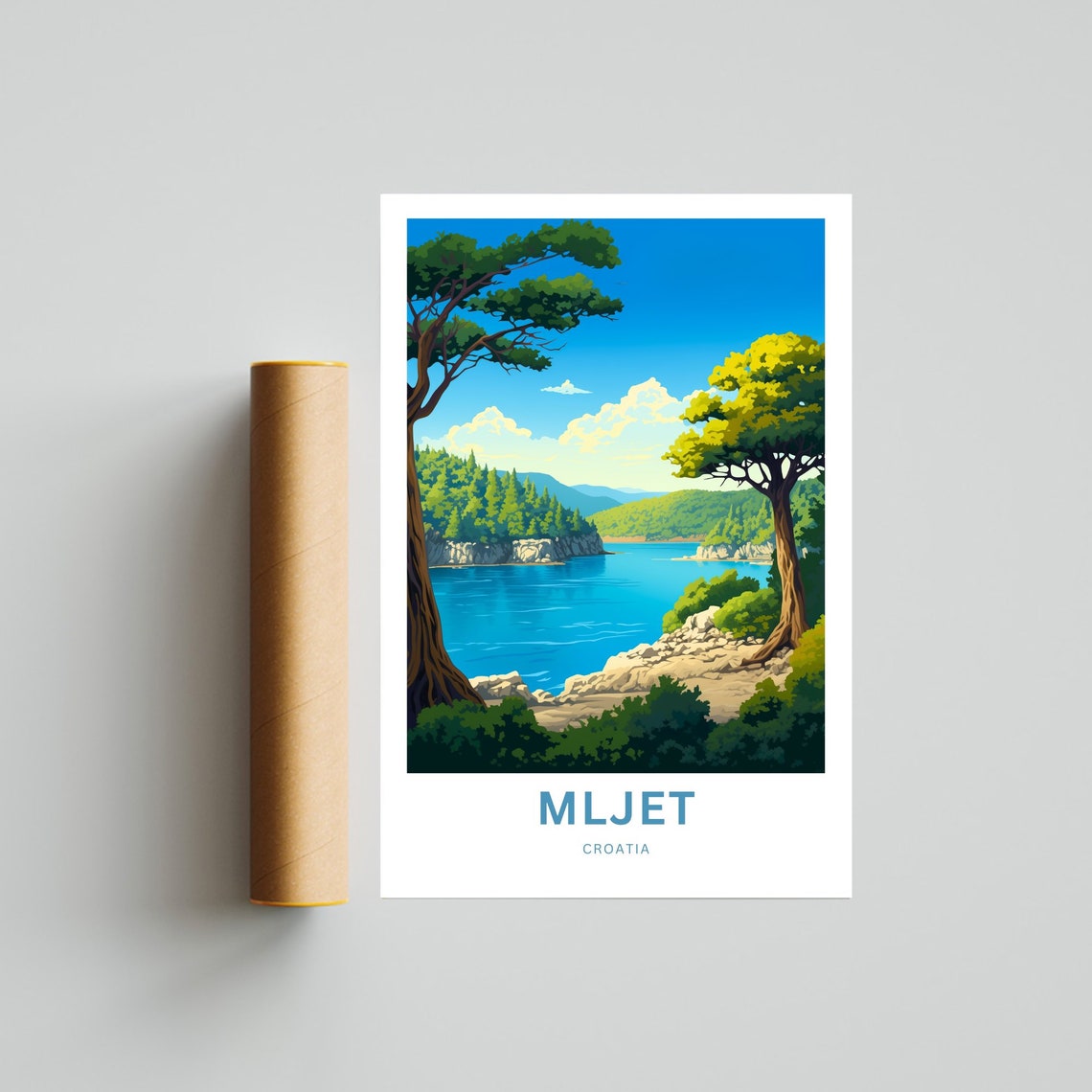 Mljet Croatia Custom Text Blue Cove Pine Tree Island Travel Poster - Image 2