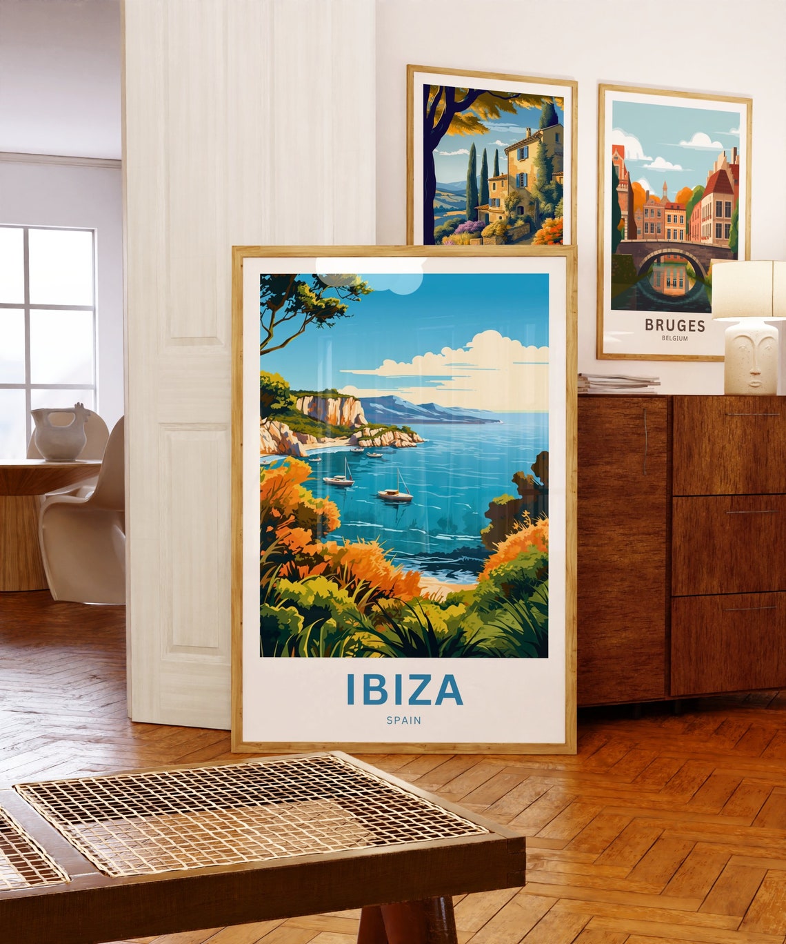 Ibiza Spain Cliffs Boats Coastal Blooms Personalized Travel Poster - Image 5