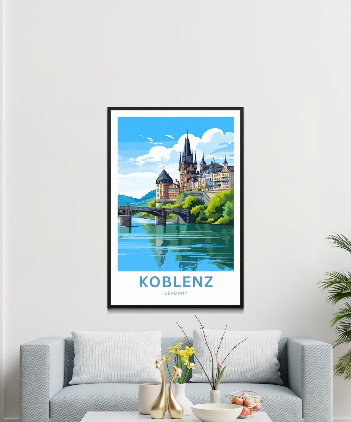 Koblenz Germany Historic Castle River Bridge Reflection Poster - Image 3