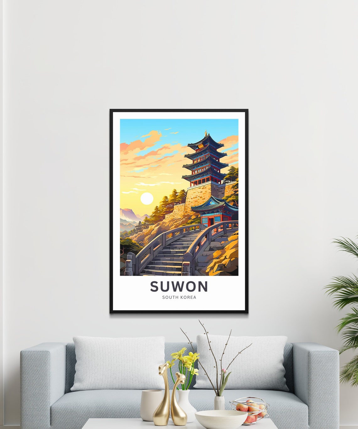 Suwon South Korea Personalized Hilltop Pagoda Sunset Travel Poster - Image 3