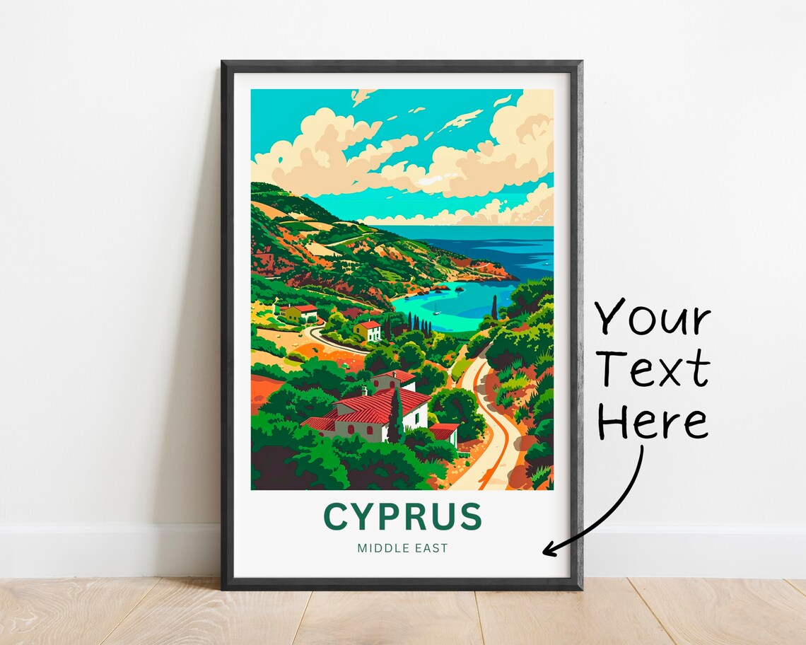 Cyprus Hillside Village Red Roof Houses Vintage Travel Art Poster - Image 2