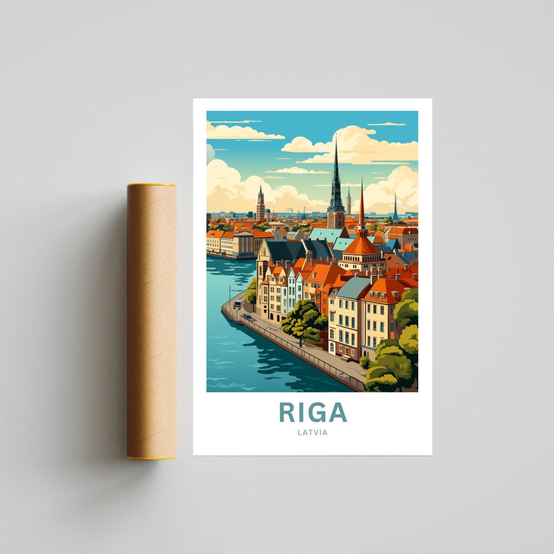 Riga Latvia Old Town Skyline Personalized River View Travel Poster - Image 4