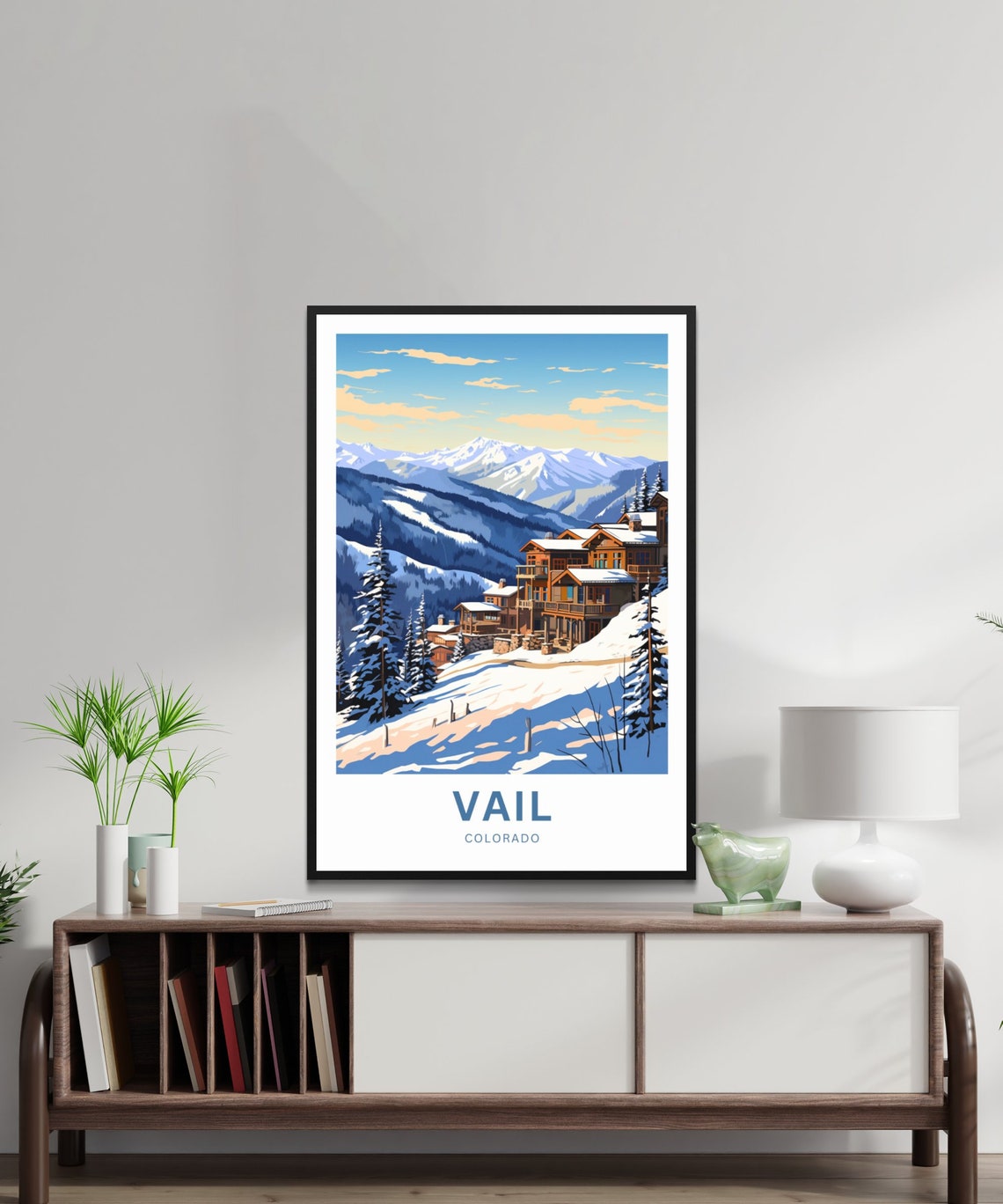 Vail Colorado Ski Resort Snowy Lodges Pines Personalized Travel Poster - Image 2