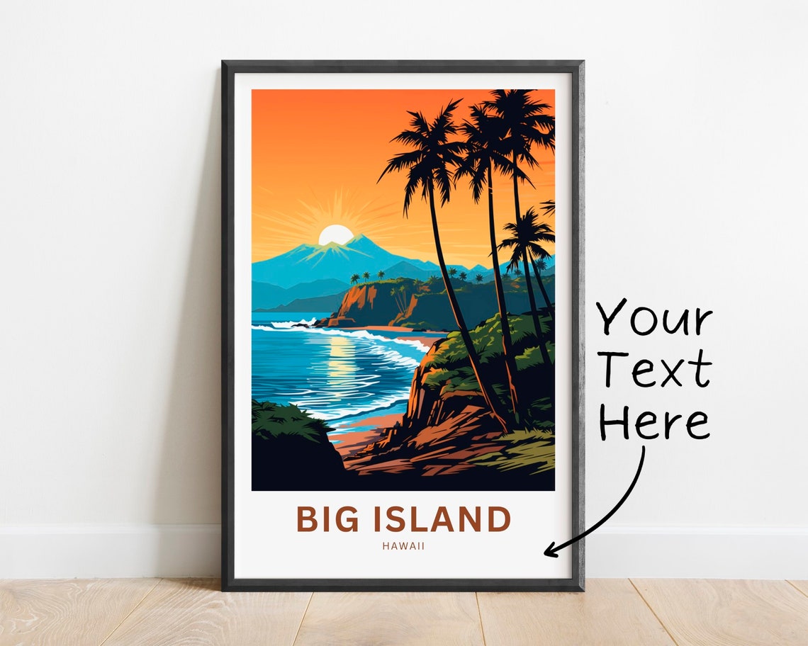Personalized Big Island Hawaii Sunset Beach Custom Travel Poster