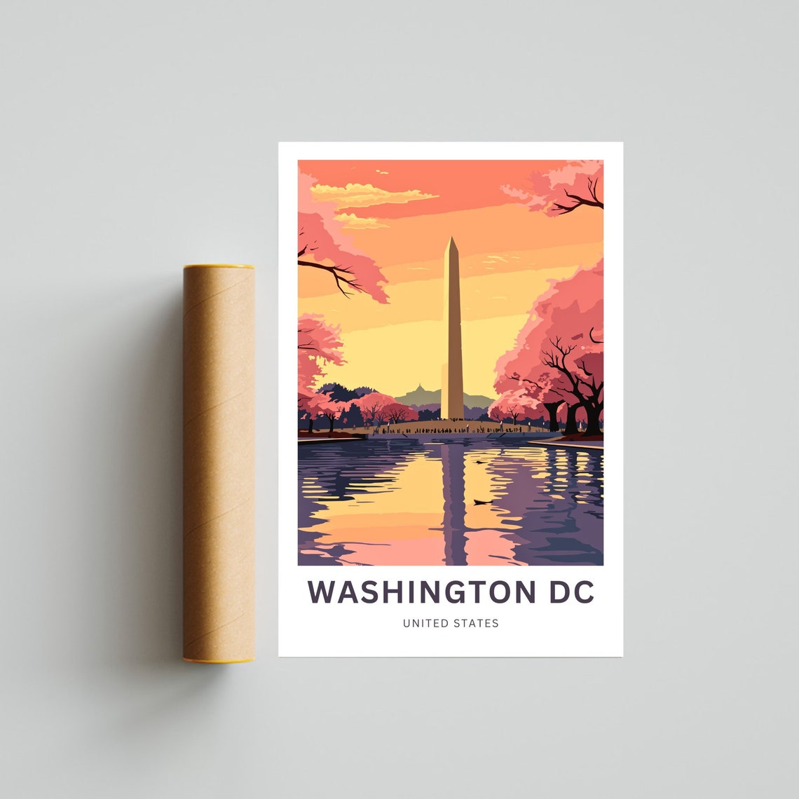 Washington DC Monument Cherry Blossom Tidal Basin Sunset Travel Poster - Image 4
