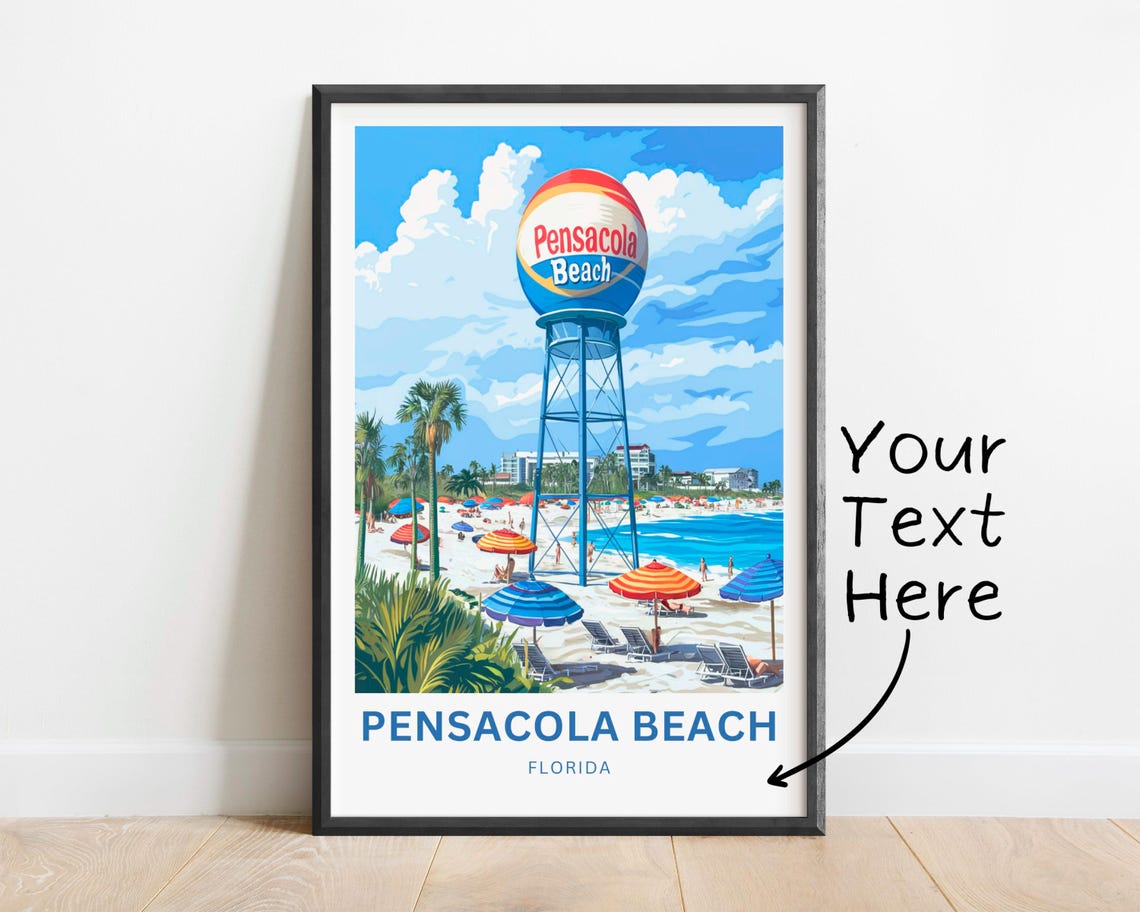 Pensacola Beach Florida Water Tower and Umbrellas Personalized Poster