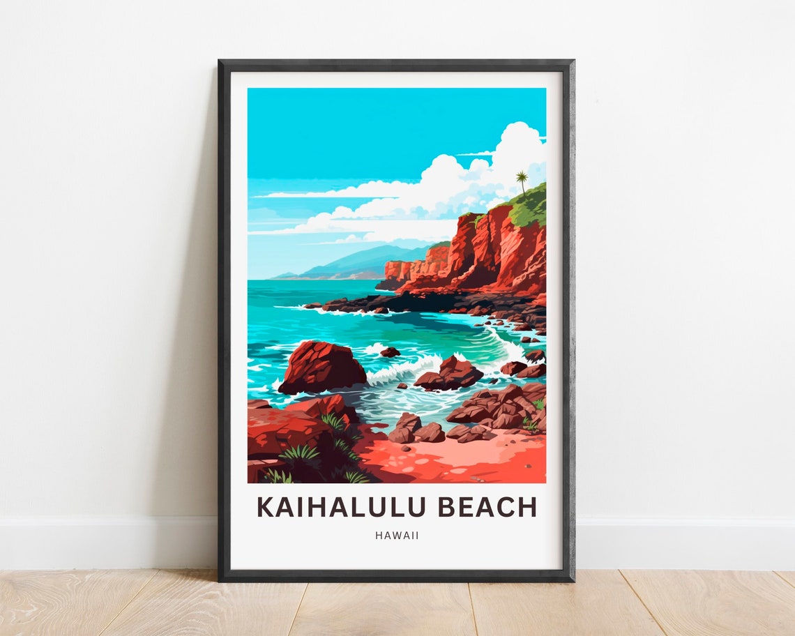 Kaihalulu Beach Hawaii Red Sand Cove Turquoise Waves Travel Poster