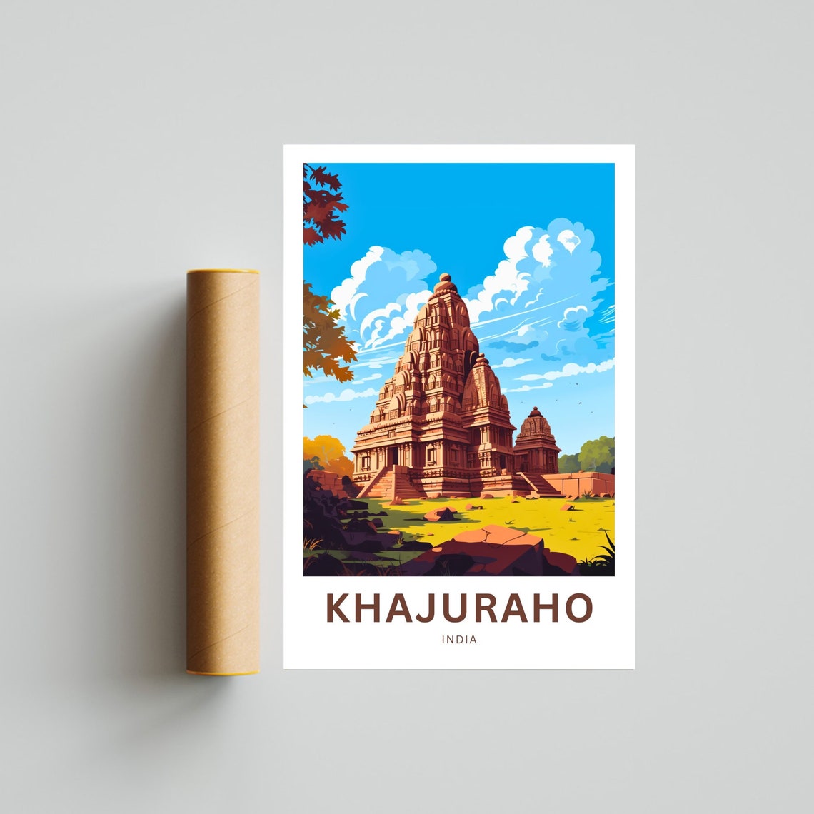 Khajuraho Temple Complex India Red Stone Garden View Travel Poster - Image 4