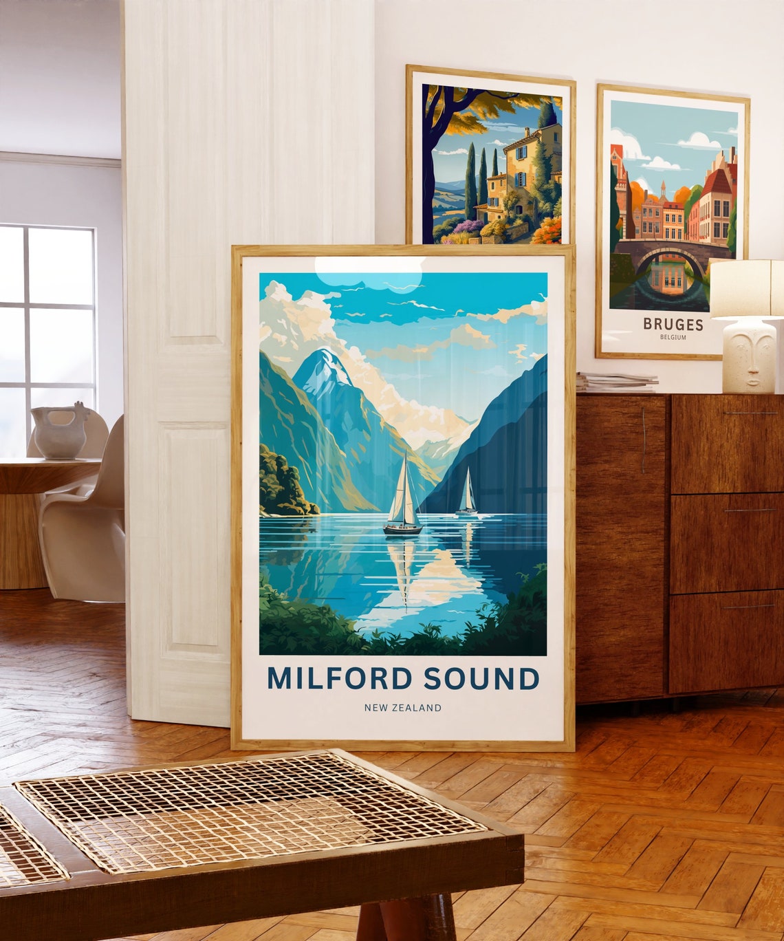 Milford Sound New Zealand Glassy Water Cliff Reflection Travel Poster - Image 5