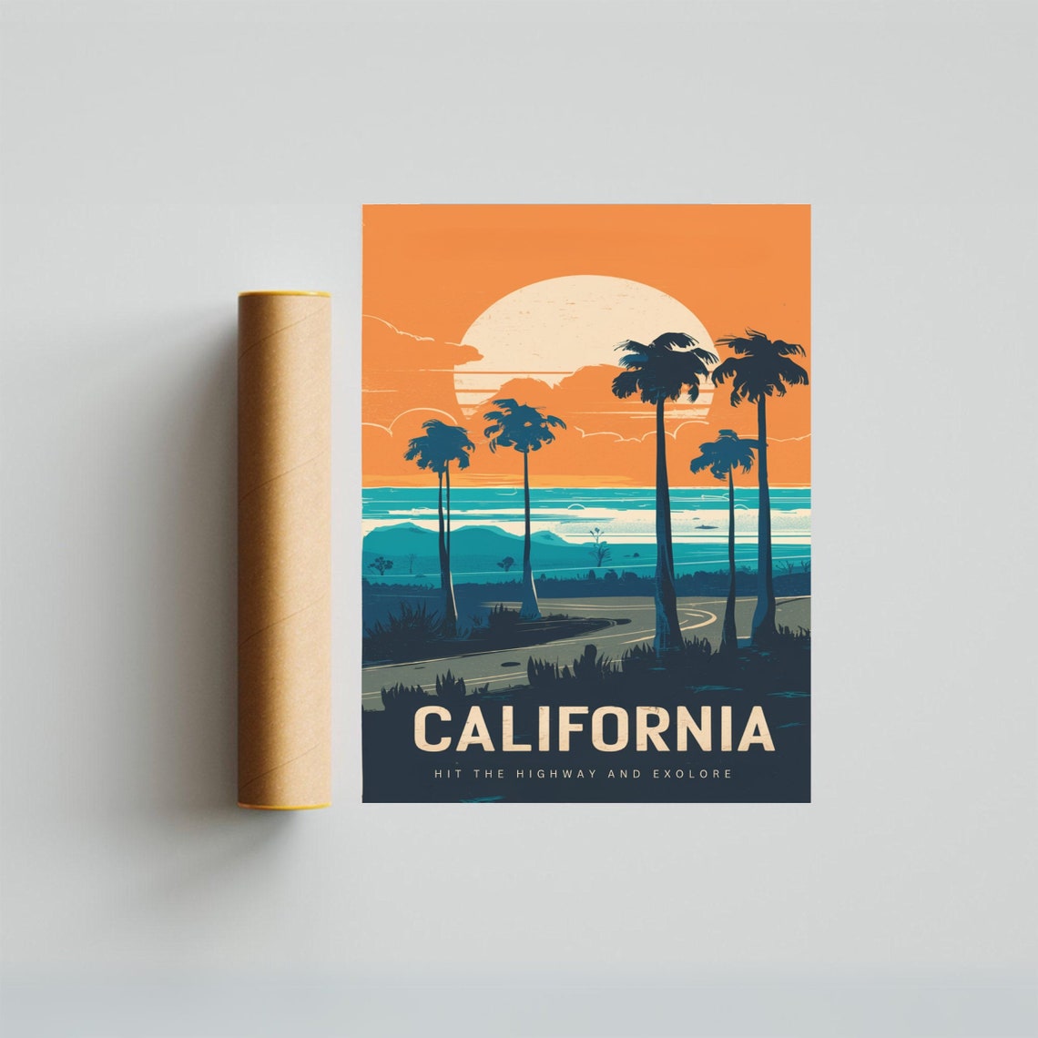 California Retro Travel Poster Highway Palms Sunset Coast Vintage Art - Image 3
