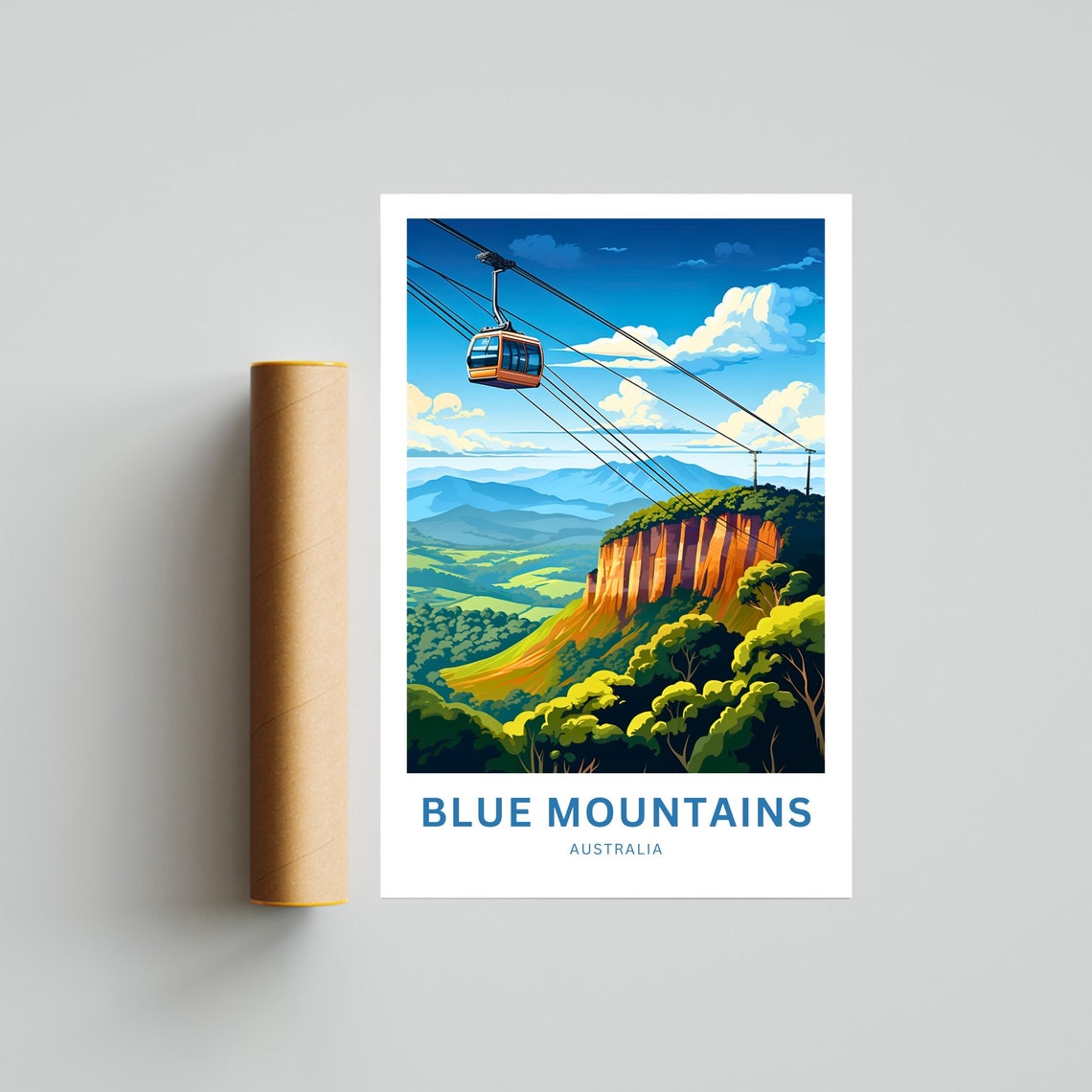 Blue Mountains Australia Scenic Cableway Cliffs Custom Text Poster - Image 4