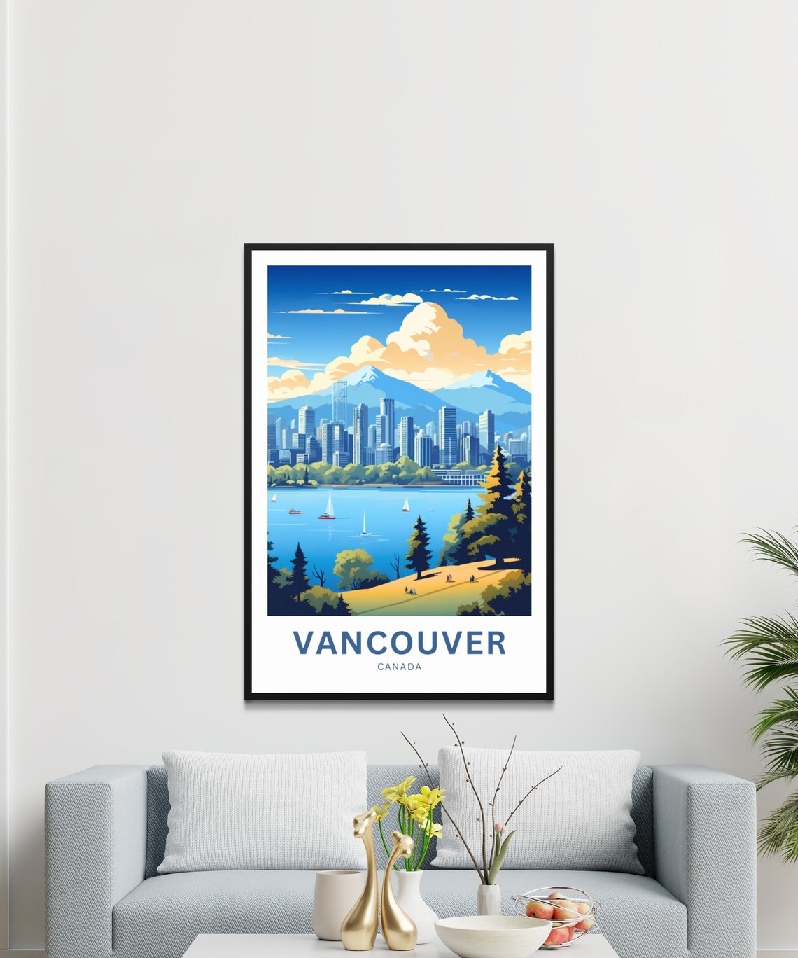 Vancouver Canada Harbor Skyline Sailboats Mountain View Poster - Image 3