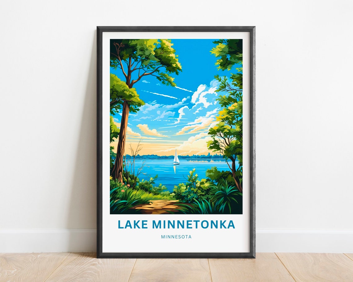 Lake Minnetonka Minnesota Tall Trees Lakeside Sail Scene Poster