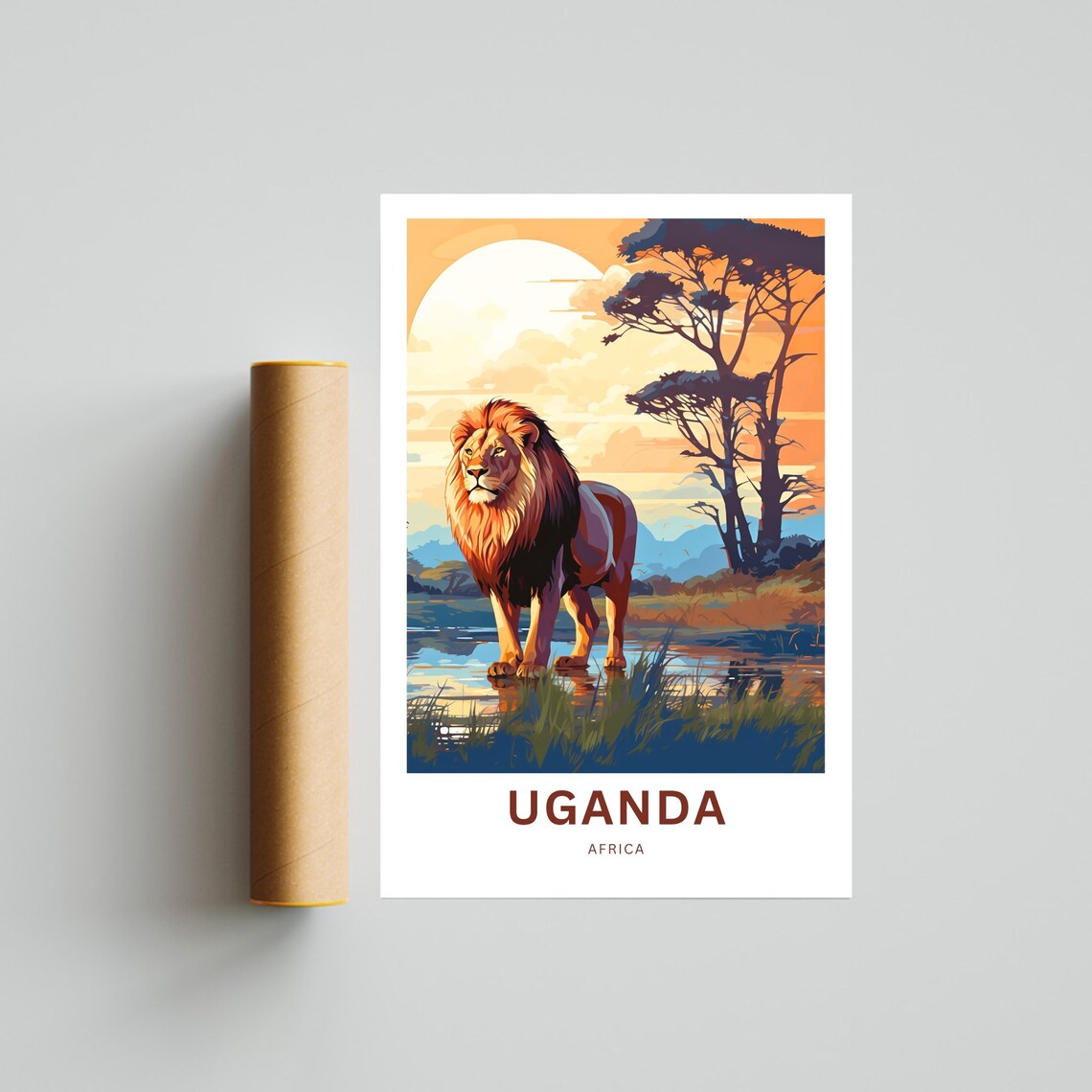 Uganda Africa Lion Sunset Safari Savanna Wildlife Travel Poster - Image 4