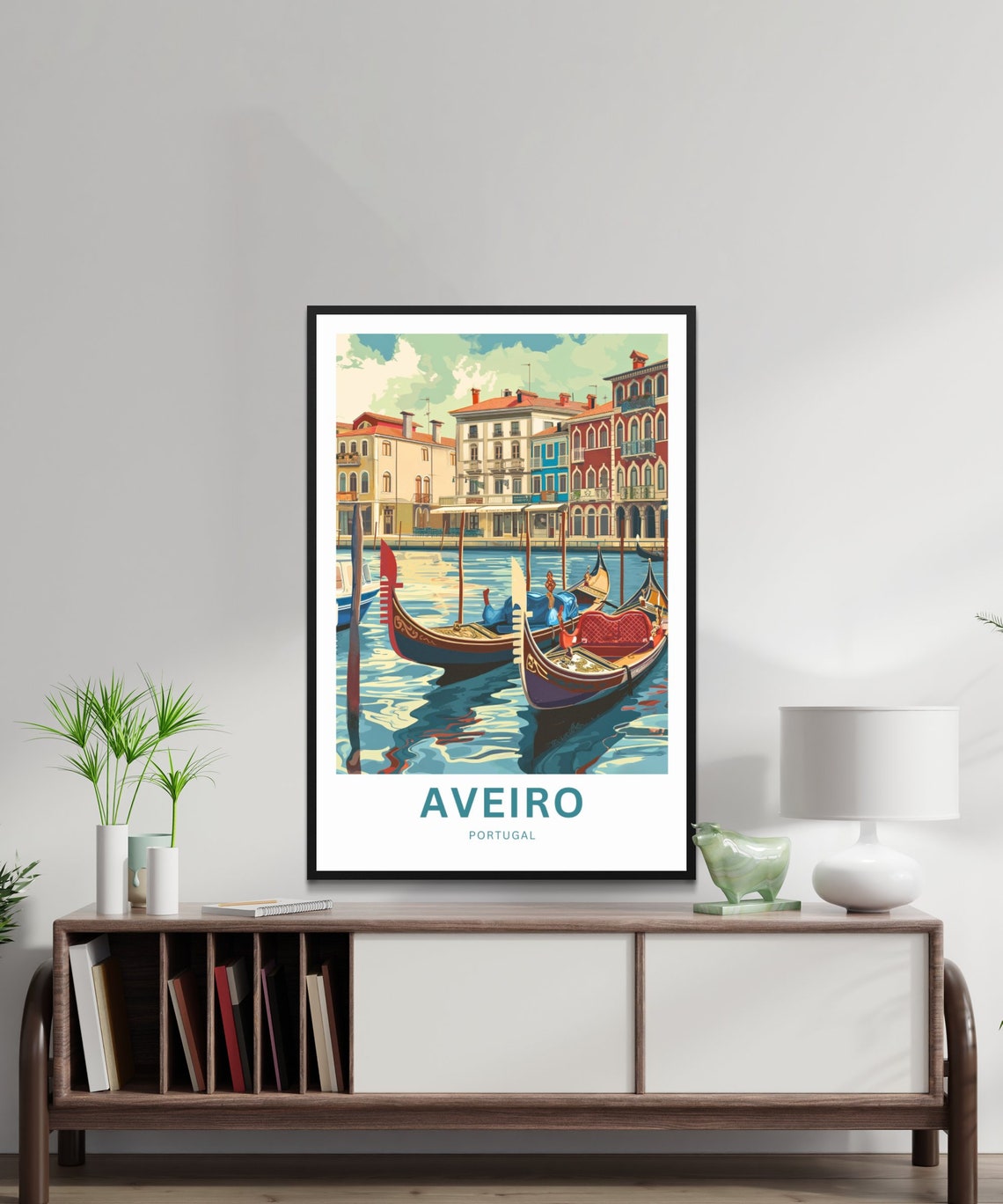 Aveiro Portugal Turquoise Canal and Ornate Gondolas Art Poster - Image 2