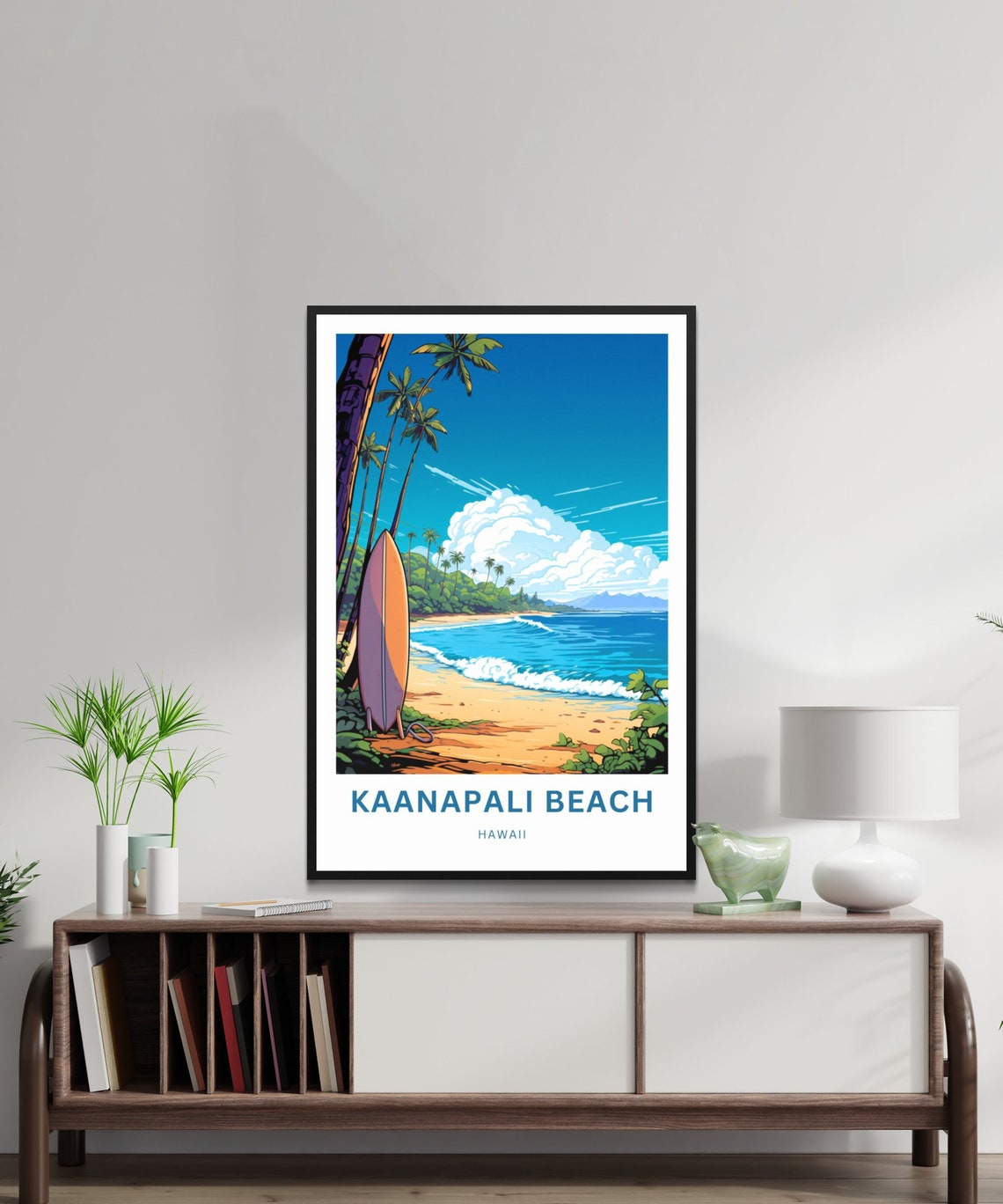 Kaanapali Beach Hawaii Surfboard Palm Trees Retro Travel Poster - Image 2