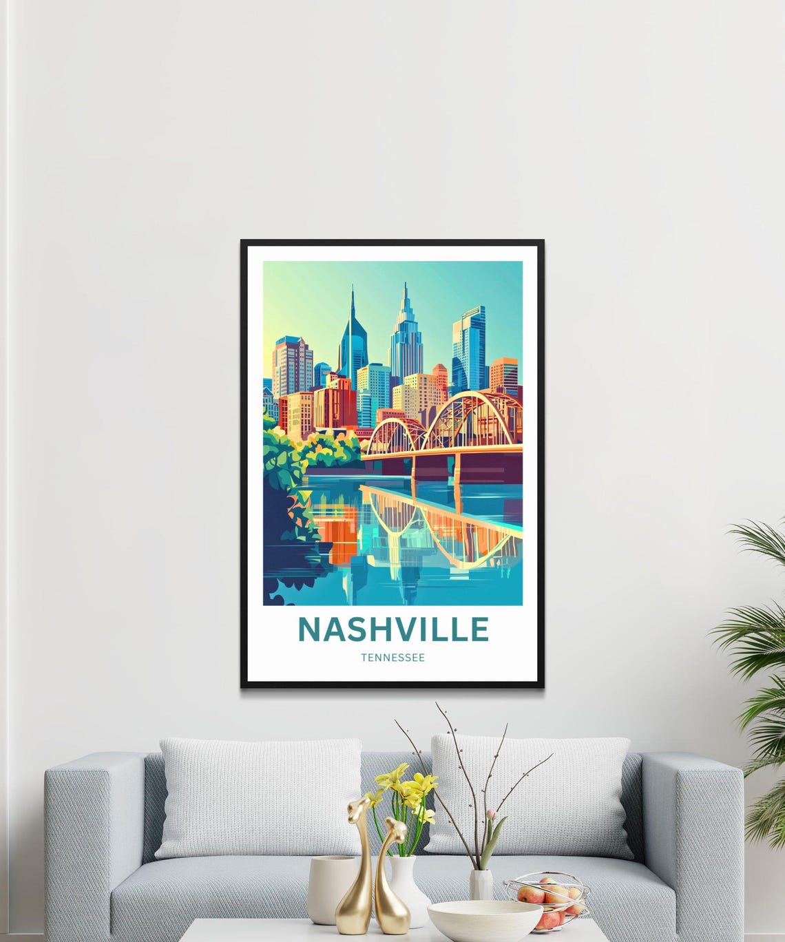 Nashville Tennessee Downtown Skyline Bridge River Travel Poster - Image 4