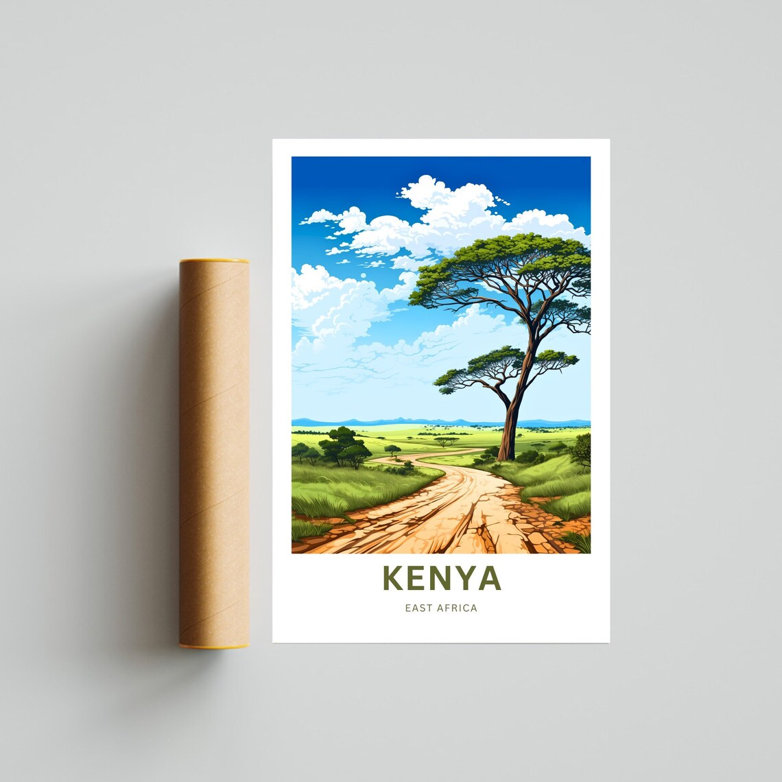 Kenya East Africa Savanna Road Acacia Trees Golden Plain Poster - Image 4