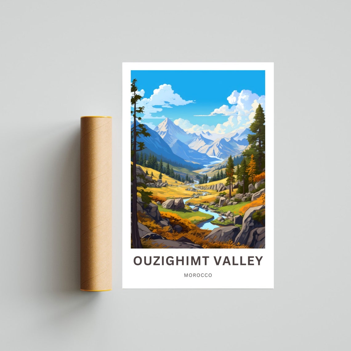Ouzighimt Valley Morocco Alpine Valley Snow Peaks River Travel Poster - Image 4