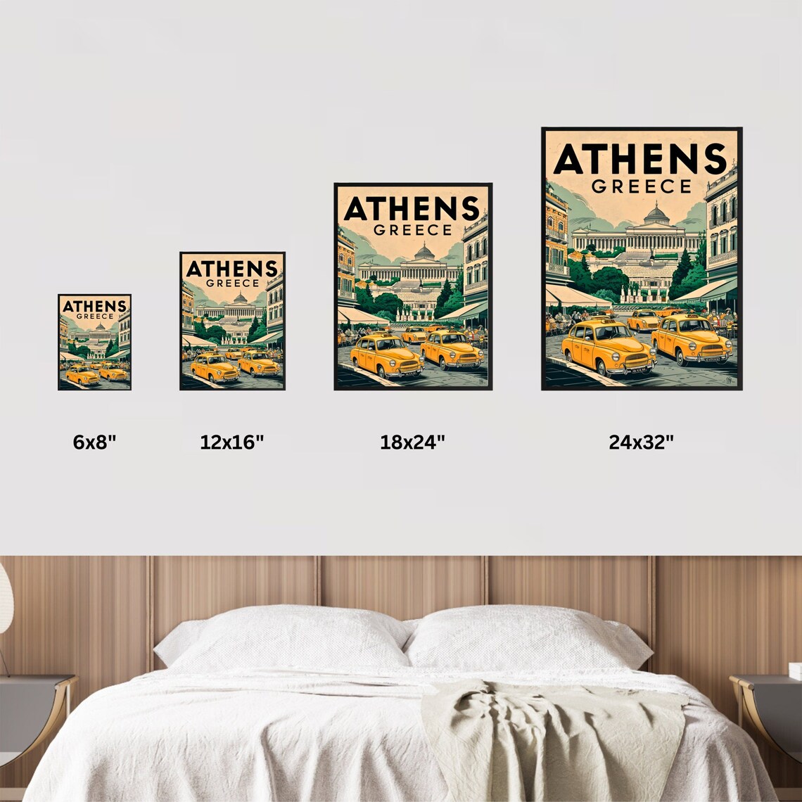 Athens Greece Vintage Taxi Retro City Street Travel Poster Art - Image 4
