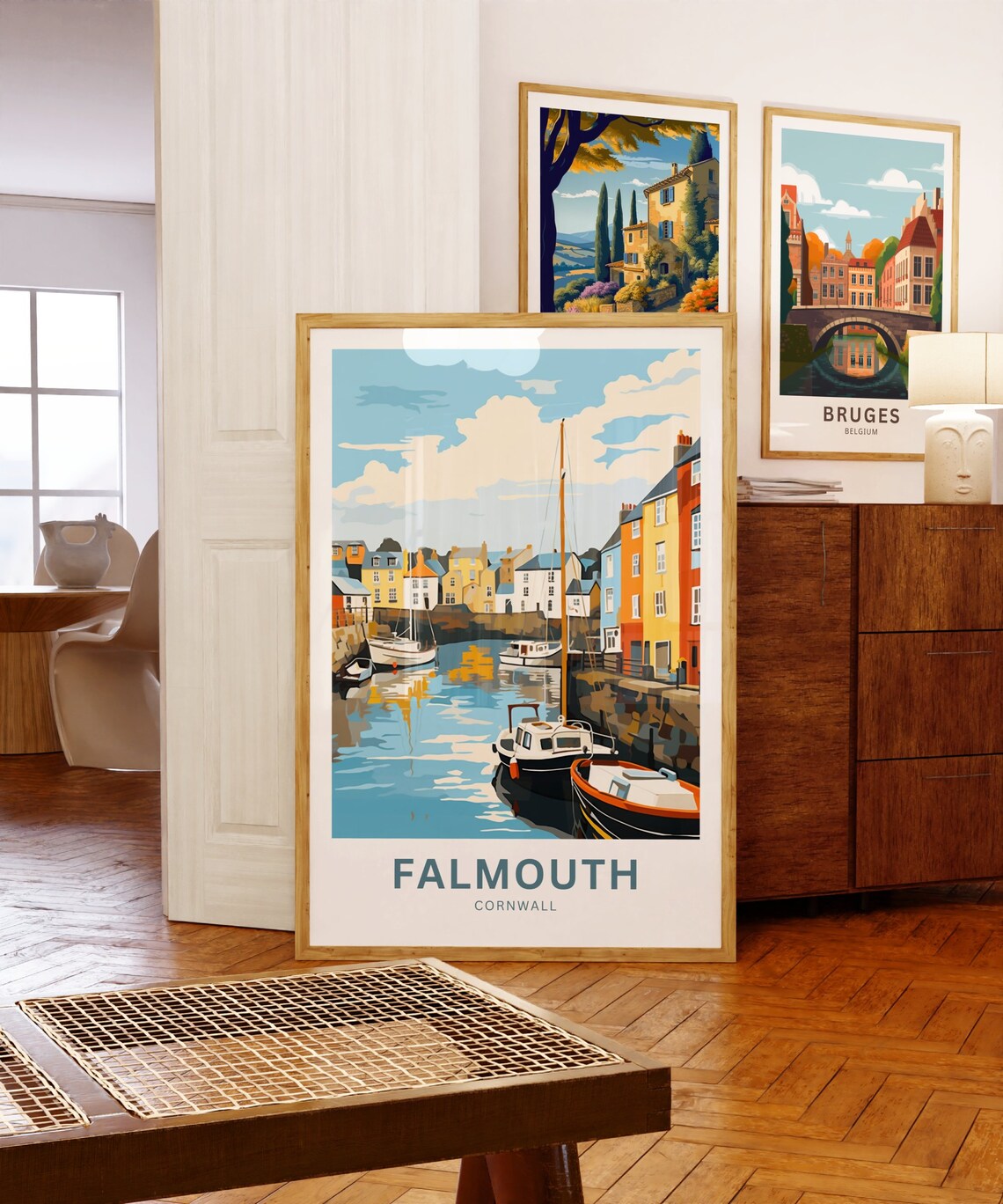 Falmouth Cornwall Harbor Sailboats Colorful Waterfront Travel Poster - Image 5