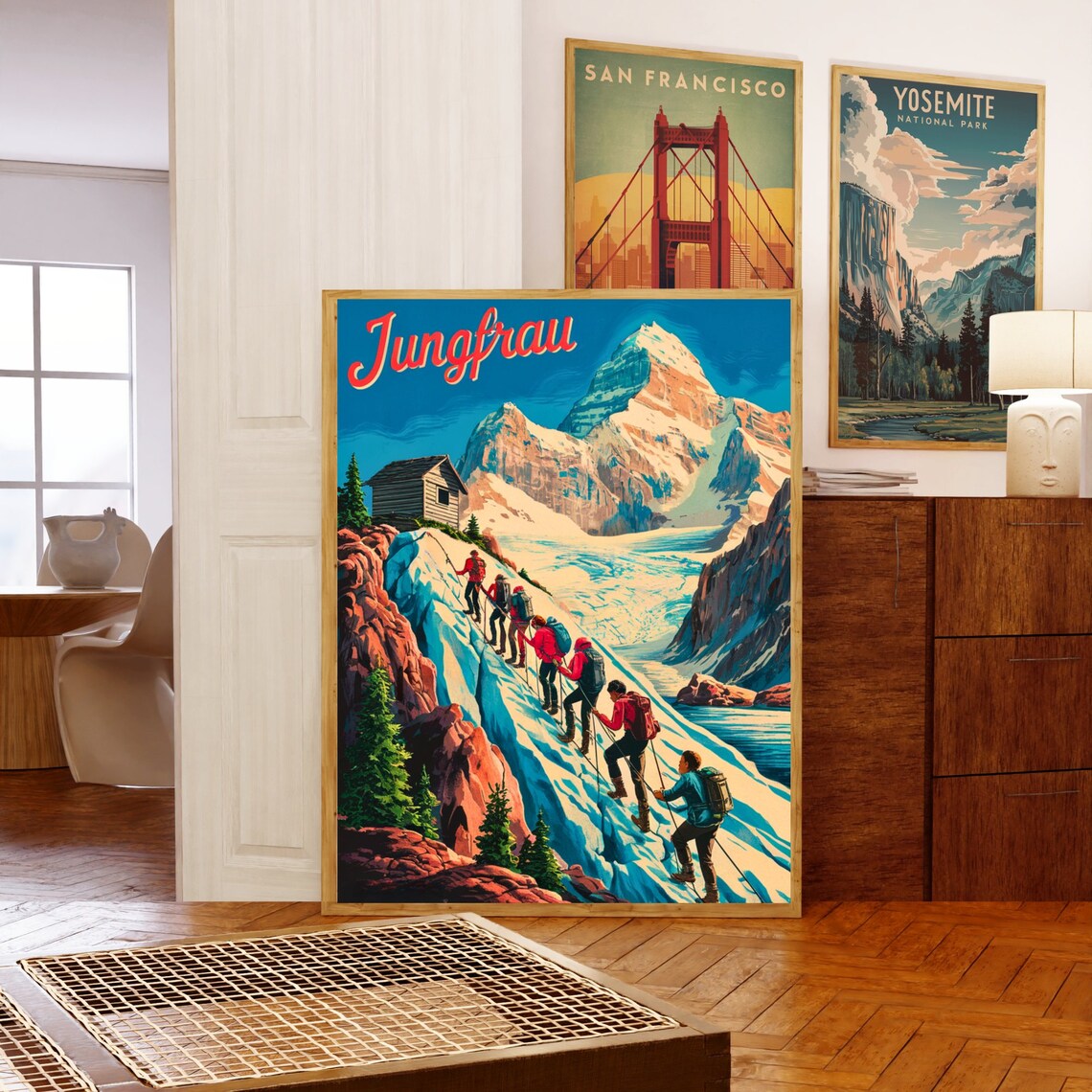 Jungfrau Switzerland Vintage Glacier Climbers Retro Travel Poster - Image 5
