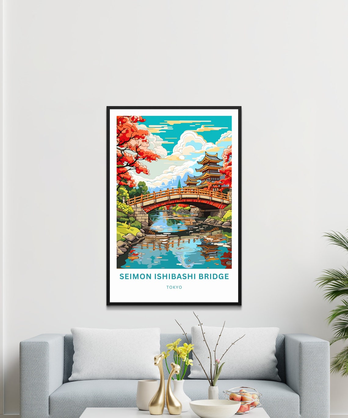 Seimon Ishibashi Bridge Tokyo Red Arch Bridge Temple Travel Poster - Image 3