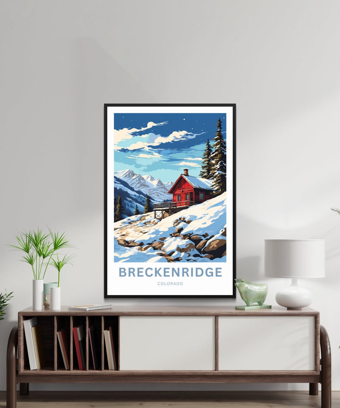 Breckenridge Colorado Red Cabin Snowy Peaks Custom Text Poster - Image 2