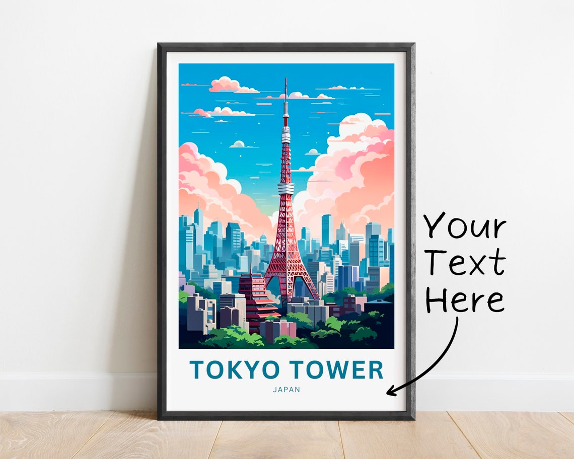 Tokyo Tower Japan Red Landmark Skyline Pink Cloud Cityscape Poster