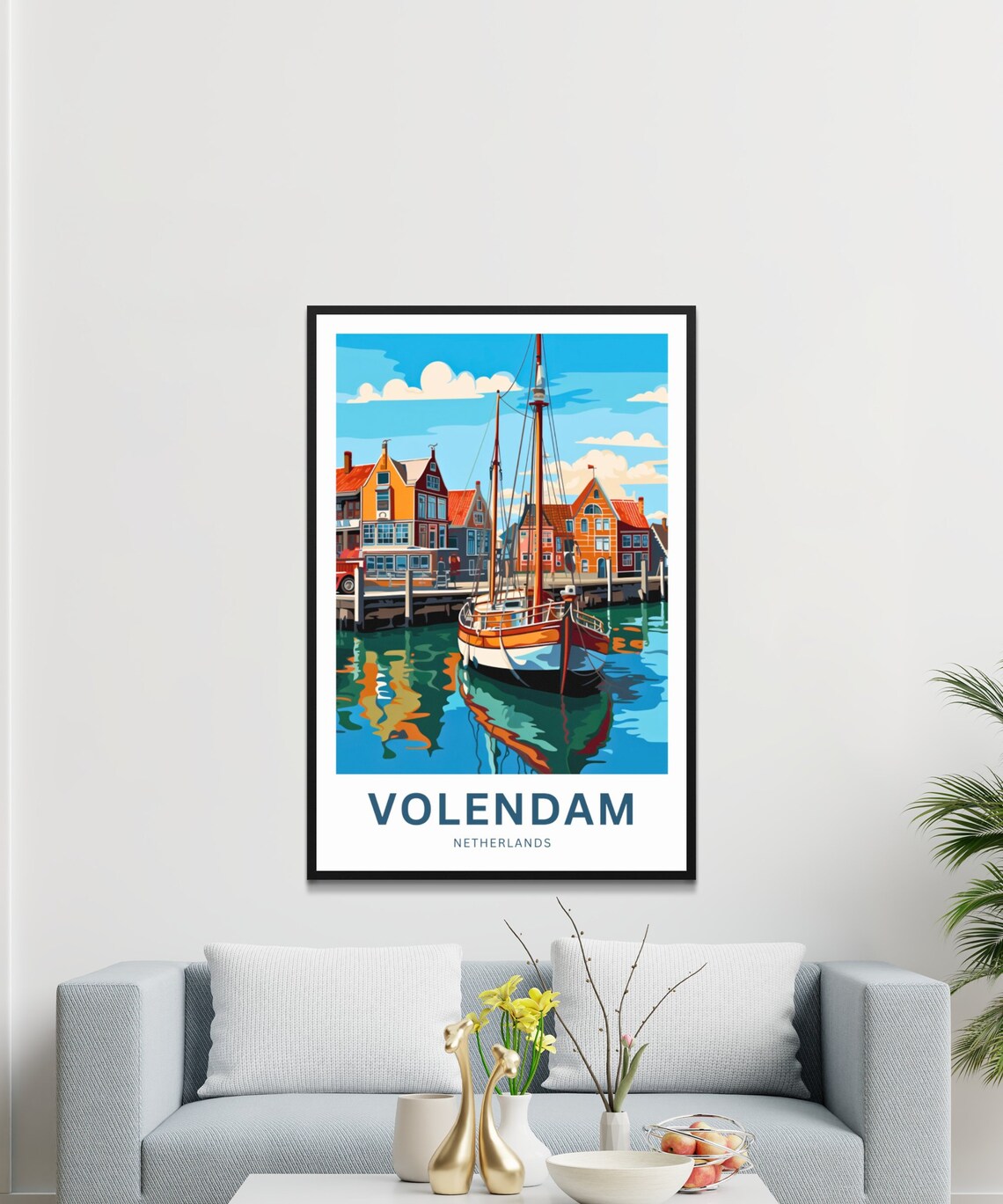 Volendam Netherlands Harbor Sailboat Vintage Dutch Travel Poster Art - Image 3